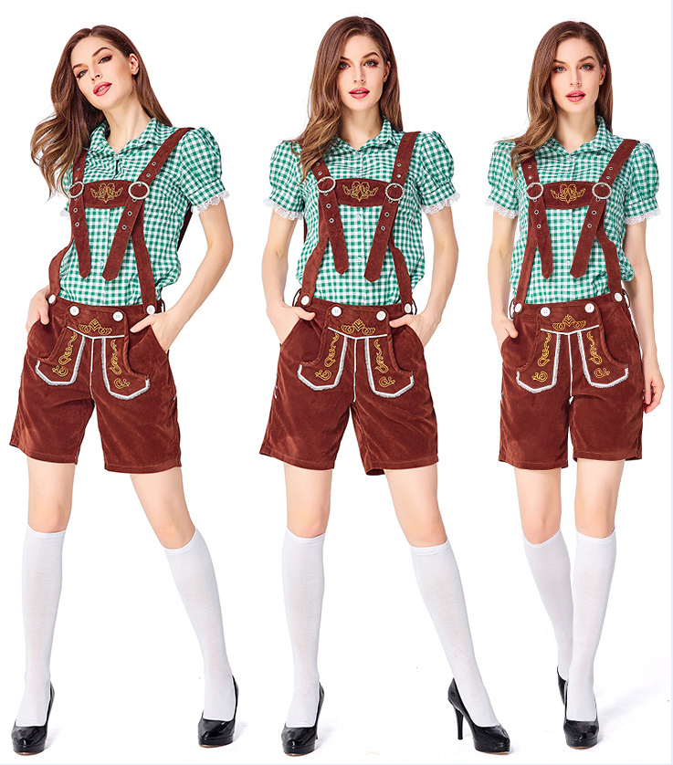 Womens Oktoberfest Outfit Embroidered Blouse with Lederhosen Shorts